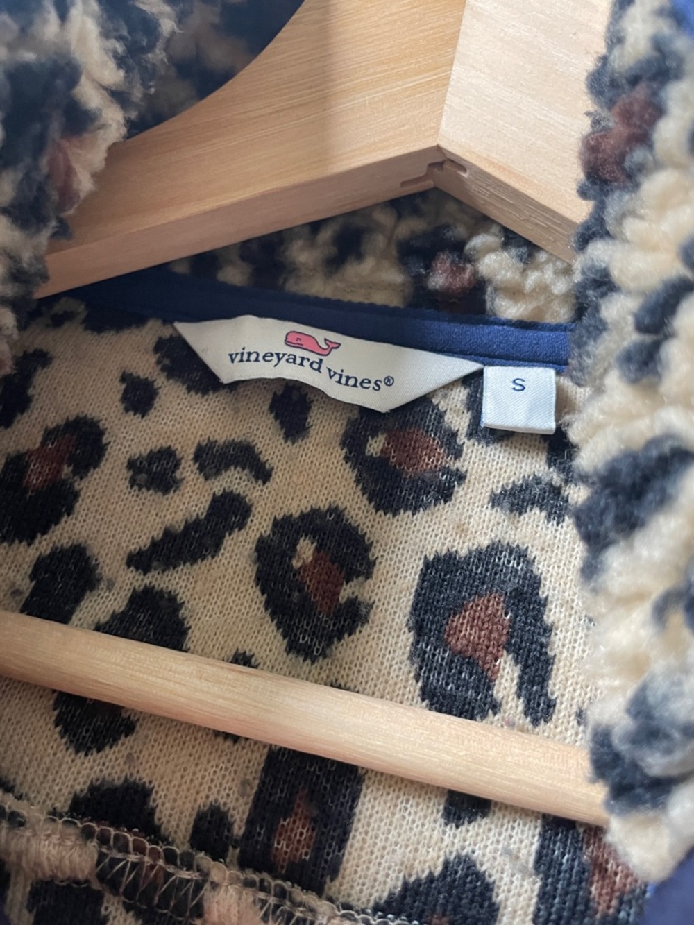 Vineyard Vines Leopard Sherpa Pullover in Cream, Black & Red - Picture 2 of 14